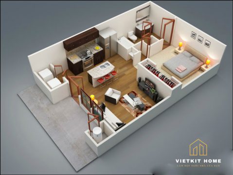 5+ Mẫu Thiết kế nội thất căn hộ diện tích 50m2 đẹp 2021