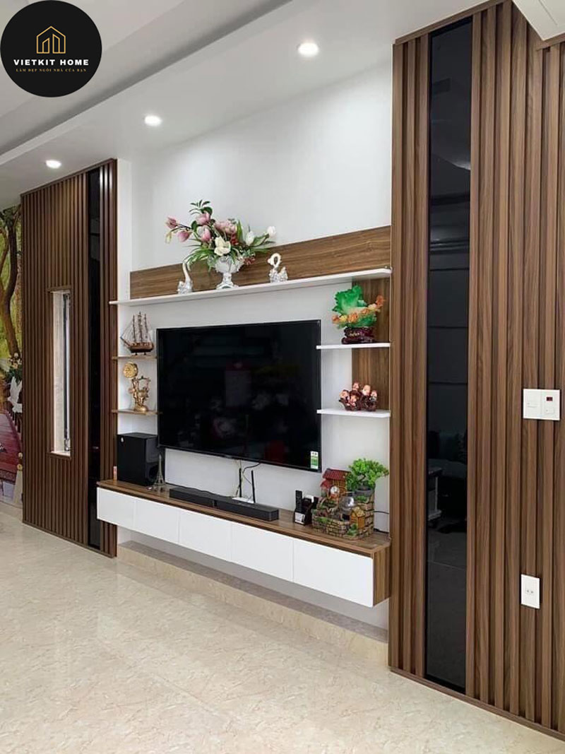 Ốp Vách Phòng Khách Đẹp với Nhựa PVC , Lam Sóng- Vietkit Home