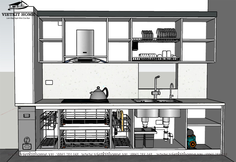 Thiết kế 2D bố trí công năng tủ bếp