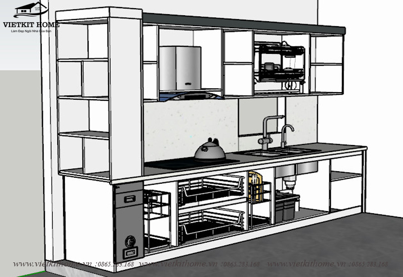 Thiết kế 2D bố trí công năng tủ bếp