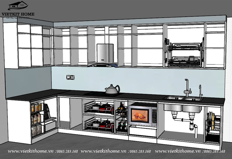 Thiết kế 2D bố trí công năng Tủ bếp nhựa picomat phủ Acrylic