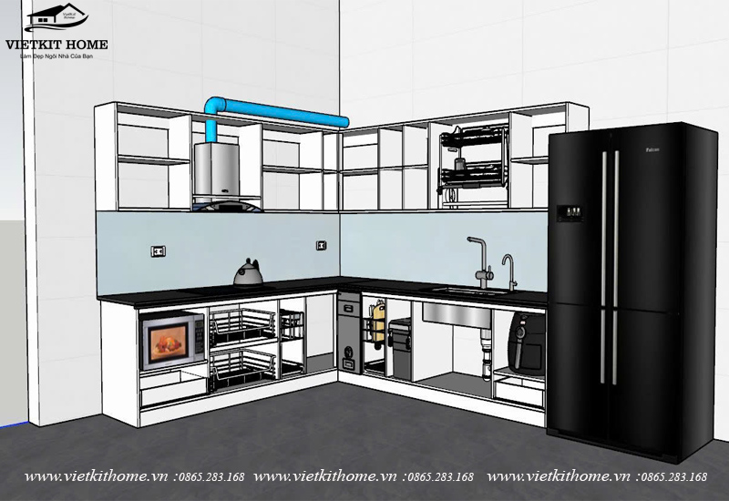 Thiết kế 2D bố trí công năng tủ bếp