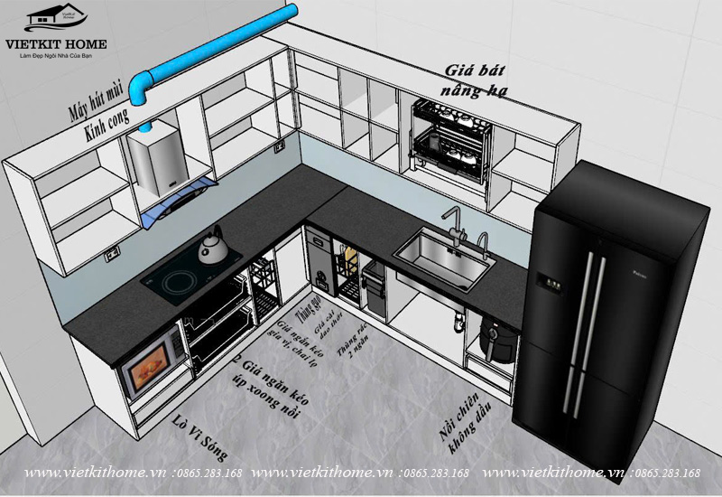 Thiết kế 2D bố trí công năng tủ bếp