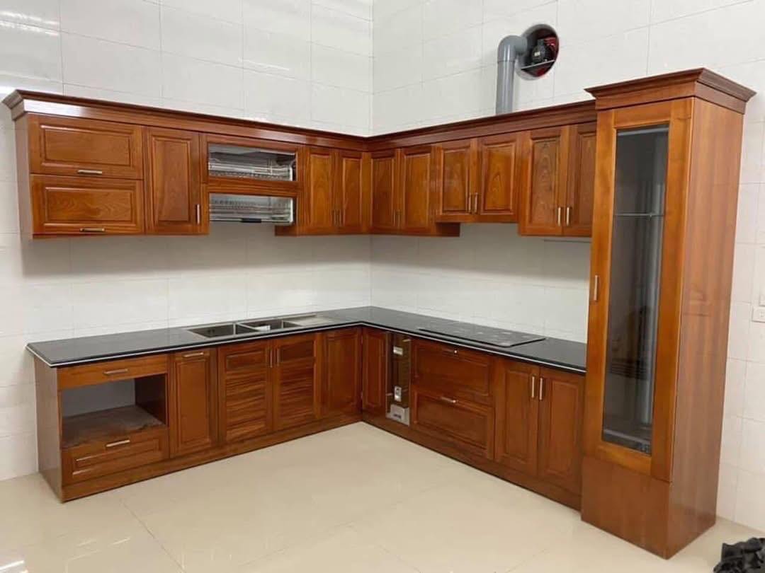 tủ bếp inox cánh gỗ xoan đào 