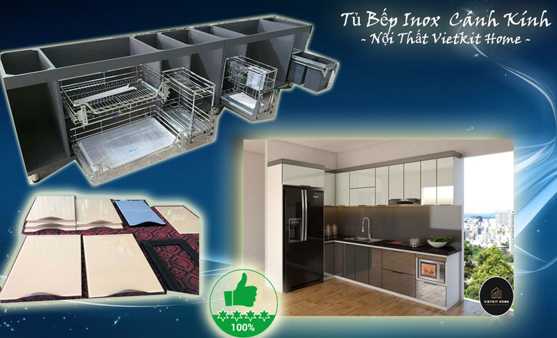 tủ bếp inox cánh kính 