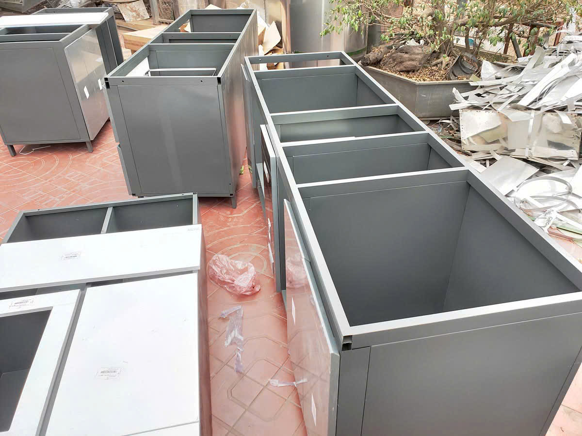 tủ bếp inox cánh gỗ Sồi 