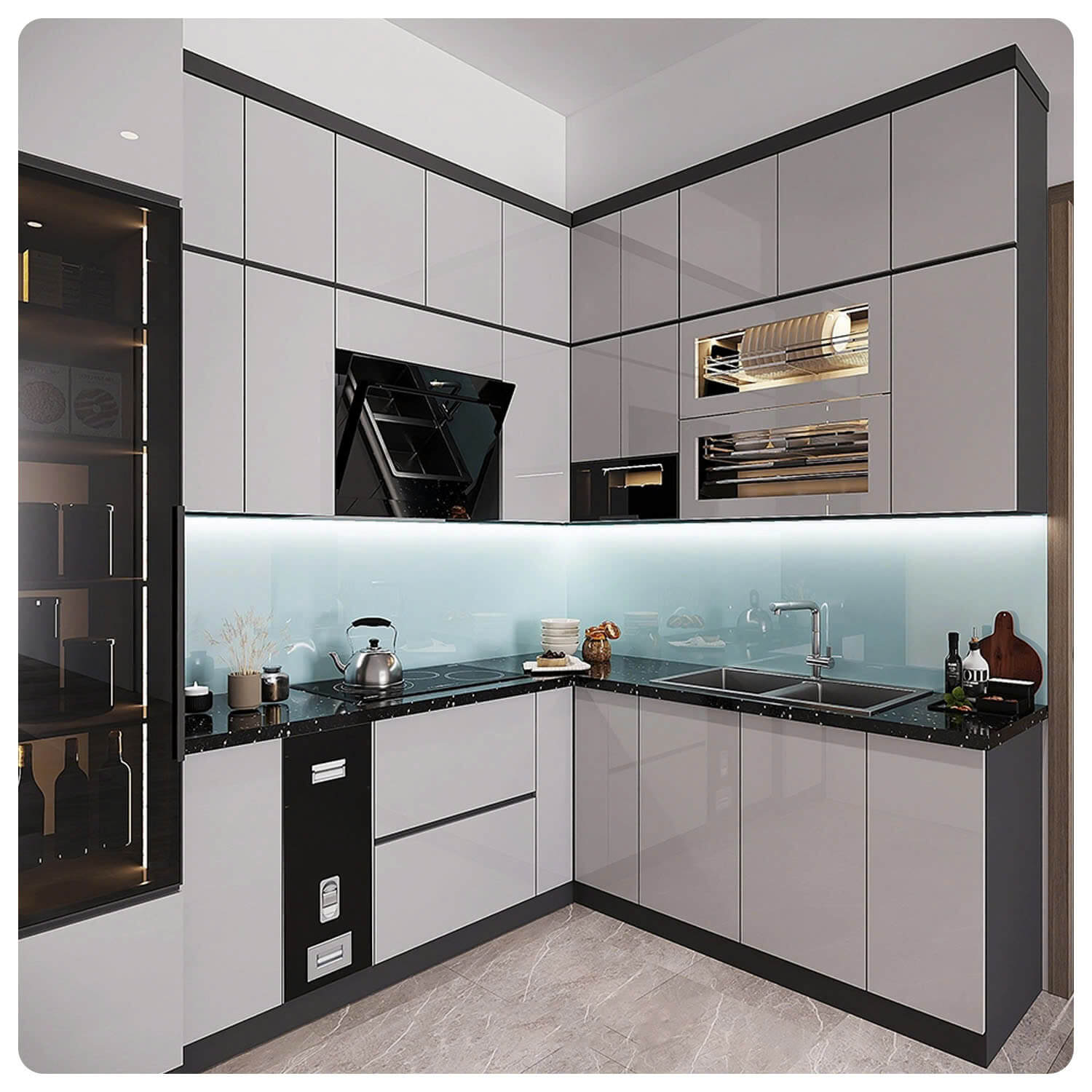 tủ bếp cánh kính acryric