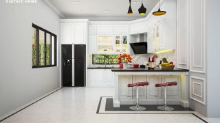 Tủ bếp Tân Cổ Điển có quầy Bar