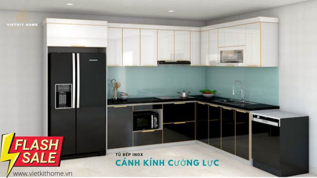 Làm tủ bếp Inox cánh kính giá tốt nhất Hà Nội- Vietkit Home